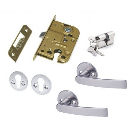 Door lock with cylinder/escutcheons/handle Valnes B2018 stainless steel