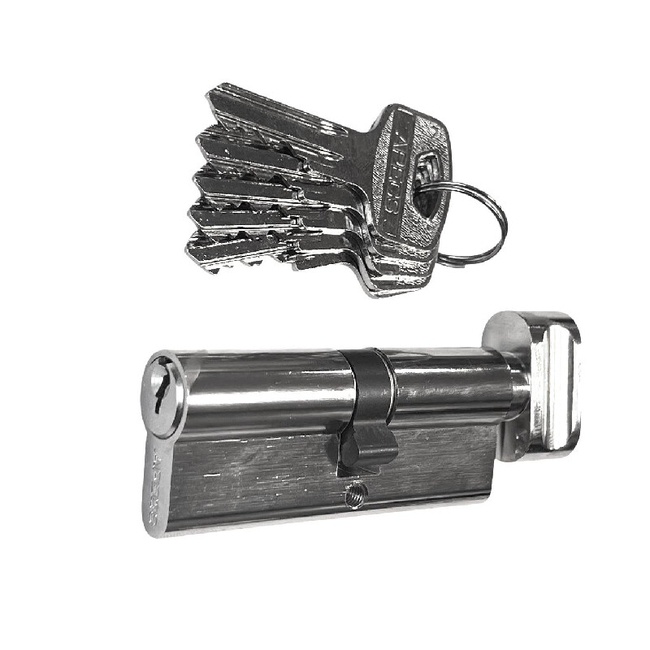 Lock cylinder with thumbturn Apecs 35x35mm/5 keys chrome colour