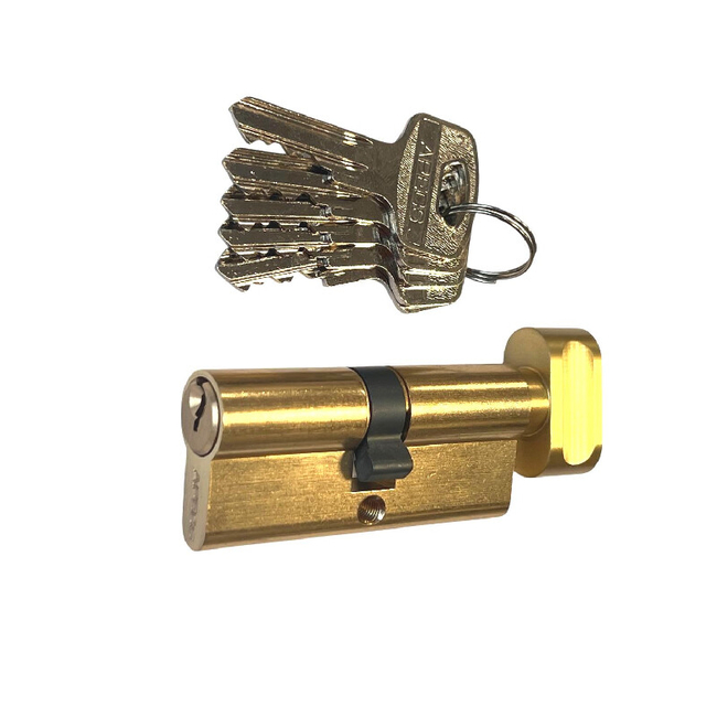 Lock cylinder with thumbturn Apecs 35x35mm/5 keys brass colour