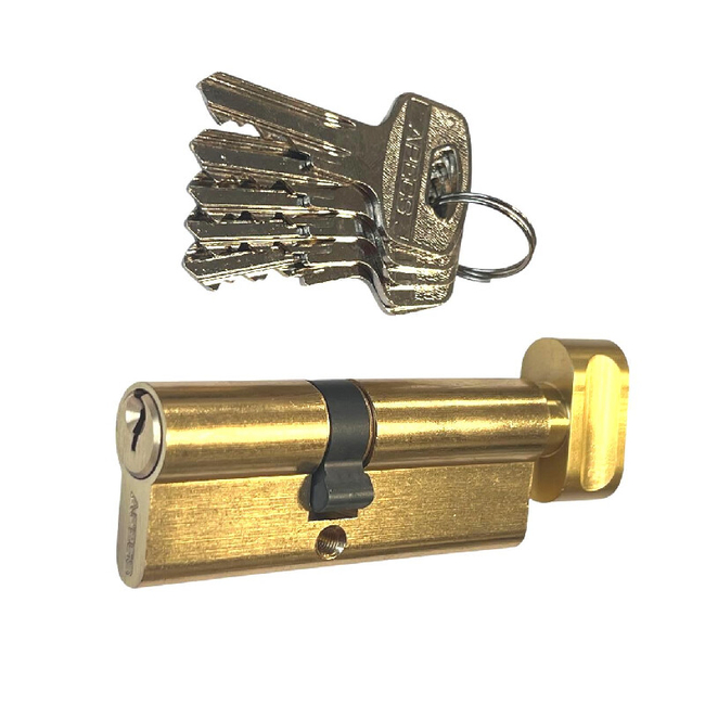 Lock cylinder with thumbturn Apecs 40x30mm/5 keys brass colour