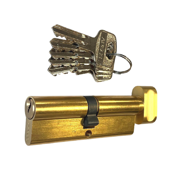 Lock cylinder with thumbturn Apecs 40x40mm/5 keys brass colour