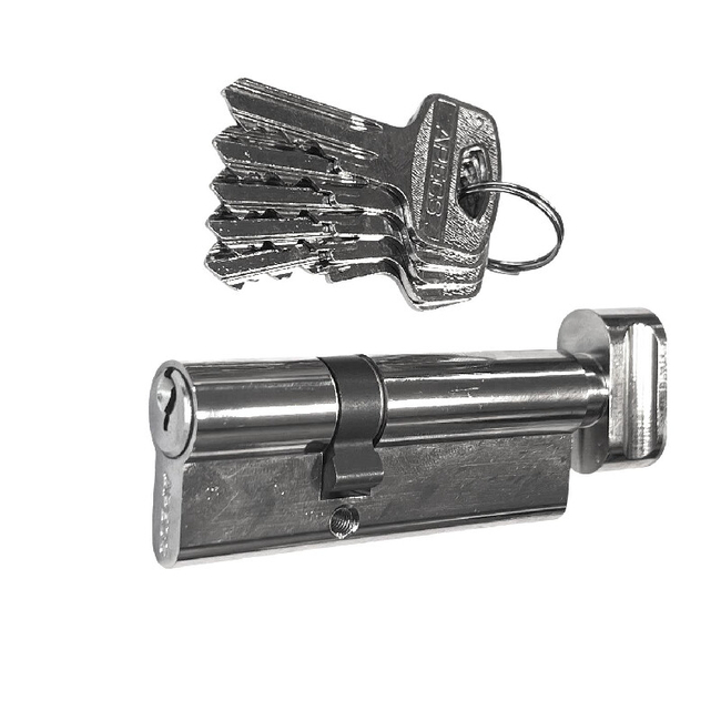 Lock cylinder with thumbturn Apecs 45x40mm/5 keys chrome colour