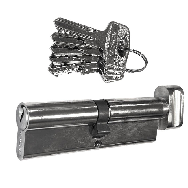Lock cylinder with thumbturn Apecs 45x45mm/5 keys chrome colour