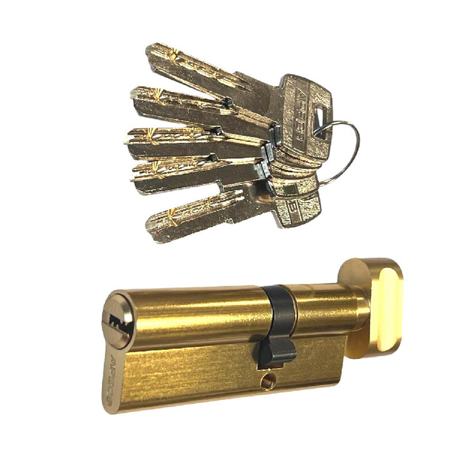 Lock security cylinder with thumbturn Apecs 30x35mm/5 keys brass colour