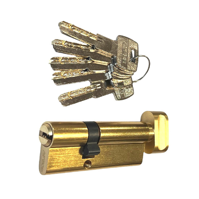 Lock security cylinder with thumbturn Apecs 50x30mm/5 keys brass colour