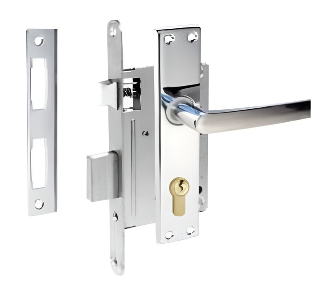 Door lock door handle and with escutcheon 72mm/55mm /cylinder 30x30mm kroom./matte