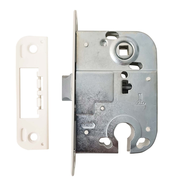 Door lock with strike plate 72mm white